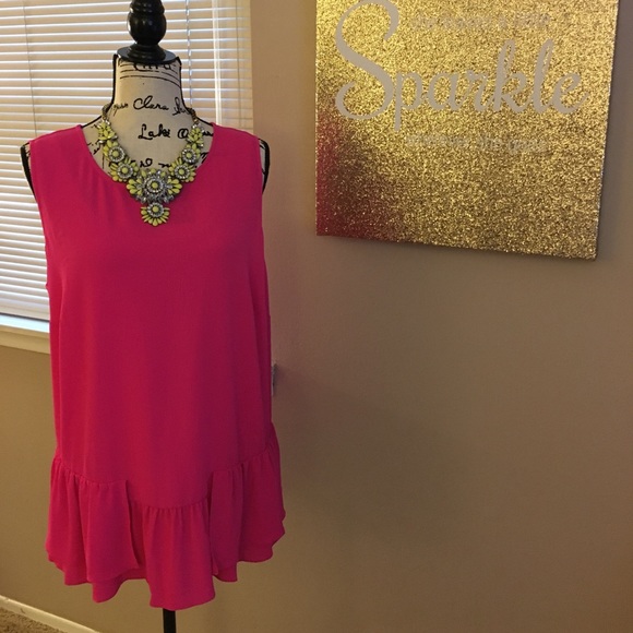INC International Concepts Tops - INC neon pink peplum crepe style tank NWT